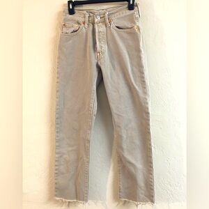 Levi’s 501 Button Fly Jeans 100% Cotton 26 Tan Raw Hem Denim